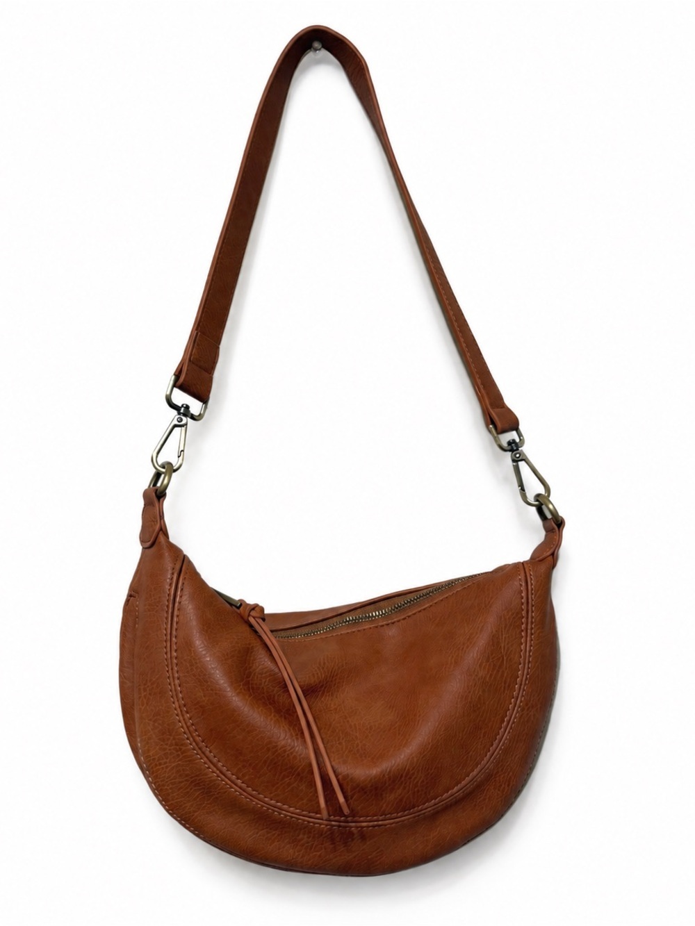 🦋Anthropologie| Brown Faux Leather Crescent Crossbody Shoulder Bag Boho - Picture 2 of 9
